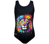 Aquarti Costume Piscina Bambina Intero con Stampa - Resistente, Confortevole e alla Moda, Leone colorato/Nero, 146