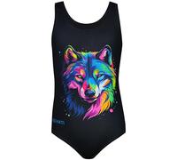 Aquarti Costume Piscina Bambina Intero con Stampa - Resistente, Confortevole e alla Moda, Lupo/Nero, 152