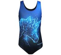 Aquarti Costume Piscina Bambina Intero con Stampa - Resistente, Confortevole e alla Moda, Unicorno Blu/Nero, 158