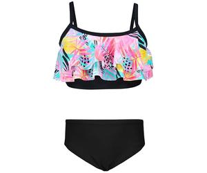 Aquarti Girls Costume da Bagno Bustier Bikini Set Bambine e Ragazze Due Pezzi, 030I con Fronzoli/Foglie/Rosa/Giallo/Nero, 134
