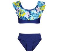 Aquarti Girls Costume da Bagno Bustier Bikini Set Bambine e Ragazze Due Pezzi, 037 Bikini con Volant Verde Giallo Foglie Blu, 152