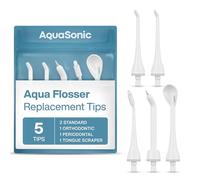 AquaSonic Aqua Flosser Punte di ricambio - 5 punte, 4 tipi di punta: standard, parodontale, ortodontica e raschietto lingua - parti autentiche (bianco)