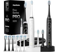 AquaSonic Duo PRO - Spazzolino elettrico Ultra Whitening 40.000 VPM - ADA accettato - 4 modalità con timer intelligente - 10 testine Proflex e 2 custodie da viaggio