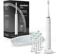 Aquasonic Elite - Spazzolino da denti ultra sbiancante ADA Accepted Power, 8 testine Proflex e custodia da viaggio, motore 50.000 VPM e ricarica wireless, 5 modalità con timer intelligente (bianco)