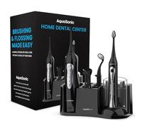 AquaSonic Home Dental Center Spazzolino da denti ricaricabile e idropulsore intelligente - Sistema completo di igiene orale familiare - 10 accessori e punte incluse, varie modalità e timer (nero)