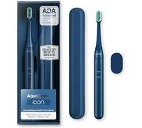 Aquasonic Icon ADA-Accepted - Spazzolino da denti ricaricabile, supporto magnetico e custodia da viaggio sottile, 2 modalità di spazzolatura e timer intelligenti, micro-vibrazioni delicate (blu navy)