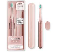 Aquasonic Icon ADA-Accepted - Spazzolino da denti ricaricabile, supporto magnetico e custodia da viaggio sottile, 2 modalità di spazzolatura e timer intelligenti, micro-vibrazioni delicate (blush)