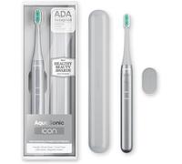 Aquasonic Icon ADA-Accepted - Spazzolino da denti ricaricabile, supporto magnetico e custodia da viaggio sottile, 2 modalità di spazzolatura e timer intelligenti, micro-vibrazioni delicate (pietra)