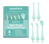 AquaSonic Icon - Punte di ricambio per idropulsore, 5 punte, 4 tipi di punte: standard, parodontale, ortodontico e raschietto lingua - parti autentiche (menta)
