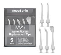 AquaSonic Icon - Punte di ricambio per idropulsore, 5 punte, 4 tipi di punte: standard, parodontale, ortodontico e raschietto lingua - parti autentiche (pietra)