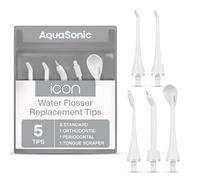 AquaSonic Icon - Punte di ricambio per idropulsore, 5 punte, 4 tipi di punte: standard, parodontale, ortodontico e raschietto lingua - parti autentiche (perla)