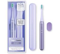 Aquasonic Icon - Spazzolino da denti ricaricabile, supporto magnetico e custodia da viaggio sottile, 2 modalità di spazzolatura e timer intelligente, moderno, comodo e potente (viola)