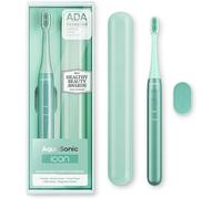 Aquasonic Icon - Spazzolino da denti ricaricabile, supporto magnetico e custodia da viaggio sottile, 2 modalità di spazzolatura e timer intelligente, moderno, comodo e potente (verde)