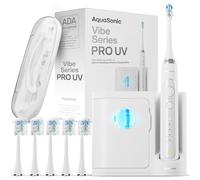 Aquasonic Vibe Series PRO - Spazzolino da denti ultra sbiancante - 5 modalità e timer intelligenti - Base disinfettante UV - ADA Accepted (bianco)