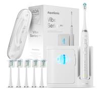 Aquasonic Vibe Series PRO - Spazzolino da denti ultra sbiancante - 5 modalità e timer intelligenti - Base disinfettante UV - ADA Accepted (bianco)