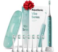 Aquasonic Vibe Series Ultra Whitening Spazzolino - ADA Accepted Power Spazzolino - 8 testine e custodia da viaggio - Motore 40.000 VPM e ricarica wireless - 4 modalità con timer intelligente - verde