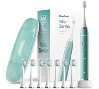 Aquasonic Vibe Series Ultra Whitening Spazzolino - ADA Accepted Power Spazzolino - 8 testine e custodia da viaggio - Motore 40.000 VPM e ricarica wireless - 4 modalità con timer intelligente - verde