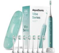Aquasonic Vibe Series Ultra Whitening Spazzolino - ADA Accepted Power Spazzolino - 8 testine e custodia da viaggio - Motore 40.000 VPM e ricarica wireless - 4 modalità con timer intelligente - verde