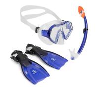 AQUASTIC Set da Snorkeling per Bambini SHELLY 3in1 27/32 Maschera Tubo Snorkel e Pinne Colore Blu Scuro Maschera Regolabile Ideale per Mare Immersioni Vacanze Impermeabilità e Comfort