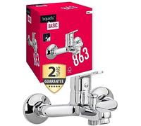 'aquaSu® 797887 - Rubinetto per vasca da bagno Basic 863 con deviatore, tipo 1/2", uscita doccia inferiore, fissaggio a parete, connettori a S, cartuccia in ceramica, nucleo in ottone, cromato