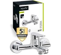 aquaSu® Fera 798419 - Rubinetto per vasca da bagno con deviatore, tipo 1/2", uscita doccia inferiore, fissaggio a parete, attacchi standard a S, cartuccia in ceramica, nucleo in ottone, cromato