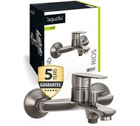 aquaSu® Rios 798716 - Rubinetto per vasca da bagno con deviatore, tipo 1/2", uscita doccia inferiore, fissaggio a parete, connettori standard a S, cartuccia in ceramica, nucleo in ottone, industriale