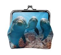 Aquatic Biologicals - Portamonete da donna, in pelle PU, con chiusura a bacio, stile vintage, Divertente delfino guardando a te, Taglia unica, Vintage