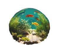 Aquatic Life - Cuffia da doccia da donna, impermeabile, riutilizzabile, elastica, per bagno, spa, viaggi e uso quotidiano
