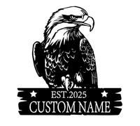 Aquila appollaiata personalizzata con stelle e placca in legno in metallo - Decorazione personalizzata in stile americano per la casa o la grotta dell'uomo, regalo per gli appassionati di aquila e gli