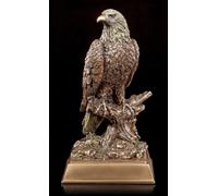 Aquila Figura Seduto su Ramo - Statua Simil Bronzo Veronese Aquila Testa Bianca