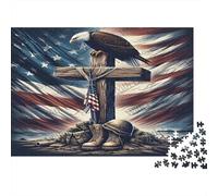 Aquila Testabianca Croce Memoriale Puzzle per Adulti Puzzle 1000 Pezzi Carta Scena Bandiera Statunitense Rilassamento Concentrazione Casa Famiglia Regalo 38x26cm/1000pcs