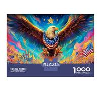 Aquila vola 1000 Pezzi Premium Jigsaw Puzzle in Cartone Resistente Per Sfida Mentale Bald Aquila USA Flag progettato Come Attività Di Svago E Regalo Per Uomini O Donne 52x38cm/1000pcs