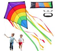 Aquilone a forma di diamante, arcobaleno Eddy Diamond, aquilone multicolore per bambini con code lunghe streamer, facile da volare, giochi all'aperto, attività per spiaggia, parco, maschera in