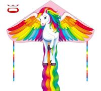 Aquilone Cavallo Arcobaleno, Aquilone a Linea Singola, Facile da Far Volare, con 100 m di Corda e Coda Lunga, per Spiaggia, Parco, Adatto ai Principianti e agli Adulti
