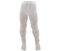AQUILONE Collant Aurelia, Calzamaglia Bambina, Ragazza Velato Fantasia Floreale, Cerimonia, Calze Pizzo - Made in Italy (Bianco, 14)