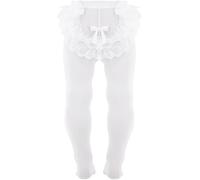 AQUILONE Collant Primizia Cotton, Calze Neonato, Collant Neonata Coprente, Collant Bimba in Fibra di Cotone con Pizzo e Fiocco, Collant Cerimonia Battesimo - Made in Italy (bianco, 3-6)