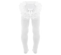 AQUILONE Collant Primizia Tulle, Calze Neonato Velato, Collant Bimba per Cerimonia o Battesimo in Retina Effetto Tulle con Pizzo e Fiocco - Made in Italy (bianco, 3-6)