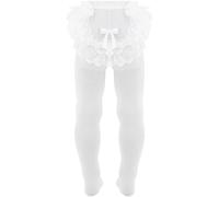 AQUILONE Collant Primizia Tulle, Calze Neonato Velato, Collant Bimba per Cerimonia o Battesimo in Retina Effetto Tulle con Pizzo e Fiocco - Made in Italy (bianco, 3-6)