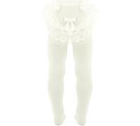 AQUILONE Collant Primizia Tulle, Calze Neonato, Velato per Bimba, Cerimonia o Battesimo in Retina Effetto Tulle Con Pizzo e Fiocco - Made in Italy (Silk, 3-6)
