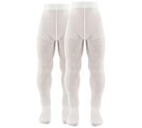 AQUILONE Collant Rachele Elasticizzati, Fantasia Bambina Con Farfalle Fiori Cuori, Cerimonia Velate - Made in Italy - 2 Paia (Bianco, 14 Anni)