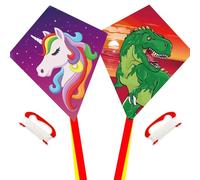 Aquilone Diamond Kite, Dinasour + Unicorn Eddy Kite, singola linea Aquilone per bambini, meraviglioso aquilone per principianti per 3 anni in su, manico aquilone, corda da 60 m e girevole inclusi.