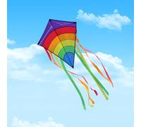 Aquilone tascabile per bambini, aquilone arcobaleno con coda lunga, aquilone monofilo con corda da 80 m, facile da volare, pieghevole per attività all'aperto, principianti