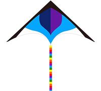 Aquiloni per adulti Triangolo creativo Blue Lotus Kite Outdoor Grande giocattolo volante aereo con lunga coda arcobaleno adatto per parchi spiagge prati (dimensioni: 1,6 m+10 m coda+100 m linea)