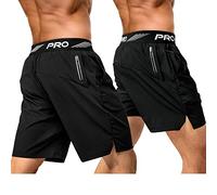 aquota 2 Pezzi Pantaloncini da Running da Uomo, 2 in 1 Pantaloncini da Corsa Uomo 9" 5" Pantaloncini Palestra Neri Leggeri ad Asciugatura Rapida Basket Tuta con Tasche Zip Passanti per Asciugamano