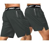 aquota Confezione da 2 pantaloncini sportivi da uomo, da 9", 5", da corsa, da corsa, da jogging, ad asciugatura rapida, con chiusura lampo