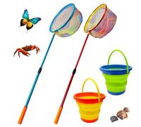 Aqwxc Retino da pesca retrattile, leggero, con manico in alluminio, reti da pesca per bambini, per catturare e rilasciare reti a farfalla e due piccoli secchi