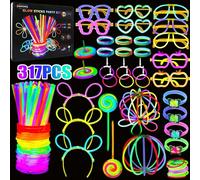 AQXONG 317 Pezzi Bastoncini Luminosi, Braccialetto Fluorescente Luminoso, Braccialetti Bastoncini Luminosi per Bambini, Set di Bastoncini Luminosi per Feste Adatti per Matrimoni, Carnevali, Compleanni