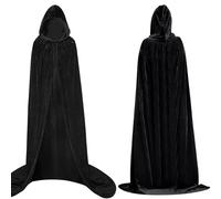 AQXONG Mantello con Cappuccio Halloween, 140 cm Cappotto da strega Nero Velluto Dorato Cosplay Masquerade per le serate di Halloween Unisex, Nero , L