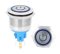 aqxreight 2 Pezzi DC3-6V 22mm 6 Pin Autobloccante Durevole Interruttore a Pulsante in Acciaio Inossidabile con Alloggiamento del Segno e Acciaio Inossidabile nel Pulsante dell'Interruttore di (BLUE)