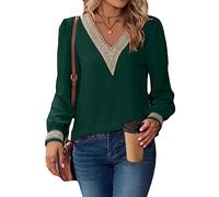 aqxreight Camicetta con Rifiniture in Pizzo Guipure Camicia a Maniche Lunghe Aderente Casual a Blocchi di Colore per Donna Lady Girl Bianca XXL Aggiungi il Tuo Stile e Adotta il Design della (XL)